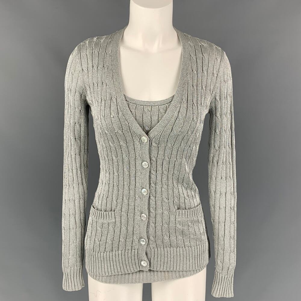 RALPH LAUREN Black Label Size S Silver Cable Knit Cardigan Set